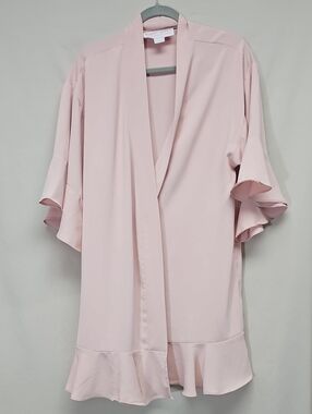 Birdy Grey Blush Pink Chiffon Bridesmaid Robe Ruffle Hem Size M/L